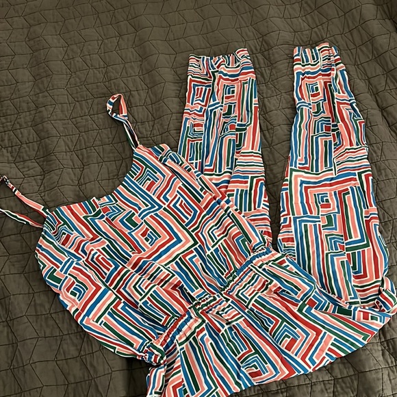 Nooworks Pants - NooWorks XL Jumpsuit Overalls in Geometric Line Pattern